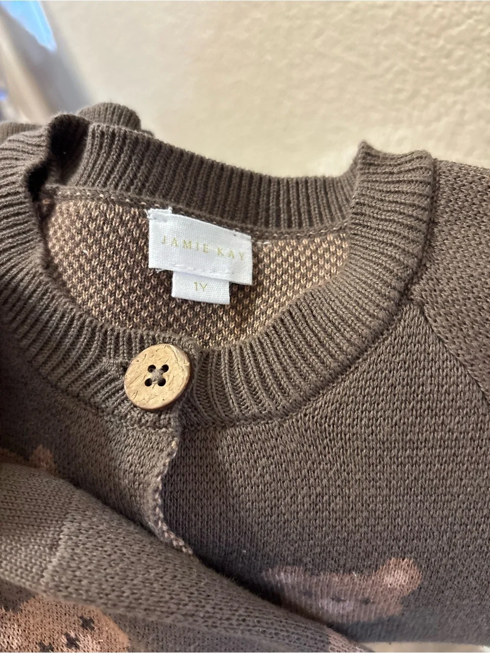 Jamie Kay Brown Teddy Bear Knit One-Piece with Pom Beanie